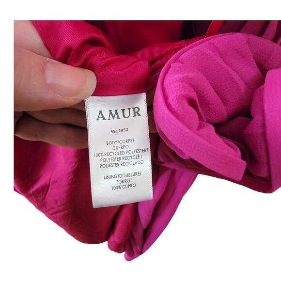 Amur Mimi Mini Dress Pleated Pink Magenta Peacock Chiffon Halter Ruffles 12 - Picture 11 of 15